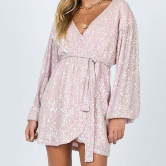 Princess Polly Pink Iridescent Dancing Queen Sequin Surplice Mini Dress 8US - Picture 4 of 14